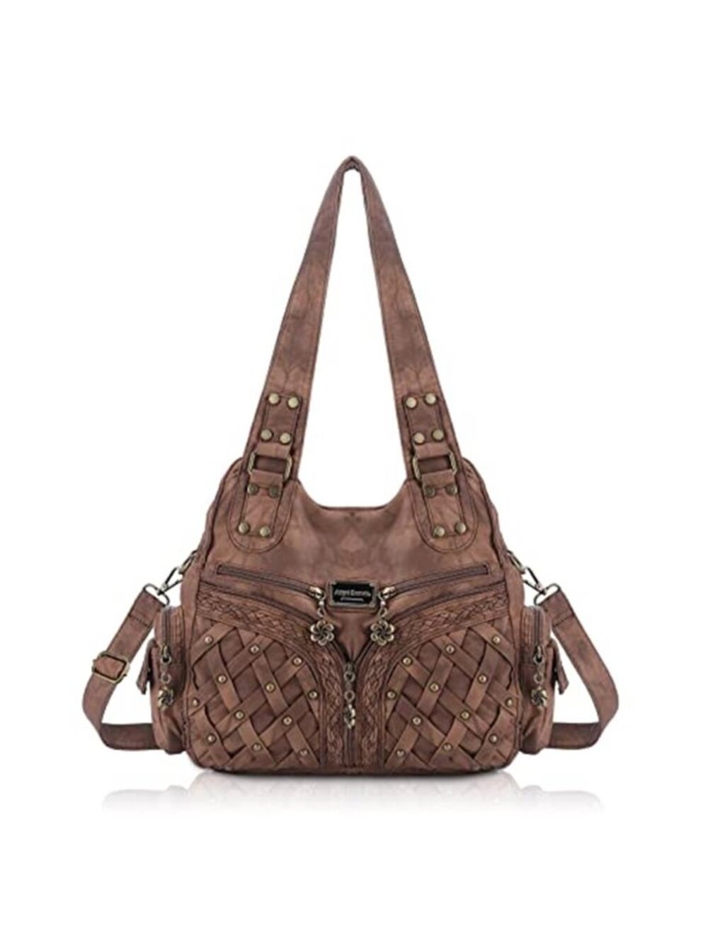 Brown PU Leather Large Hobo Shoulder Bag Women Tote Crossbody Purse Handbag